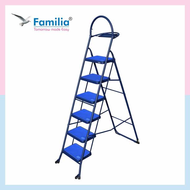 Familia 6 Step Steel Ladder for Home Heavy Duty | Foldable with Wide Anti-Slip Steps Steel Ladder