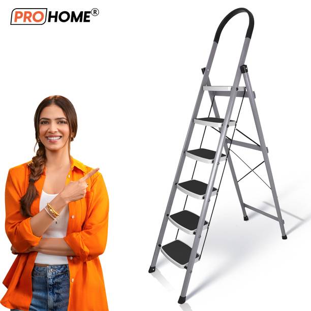 ProHome Vetro 6 Step Foldable Steel Ladder for Home | 150kg Capacity with Anti Slip Shoe Steel Ladder