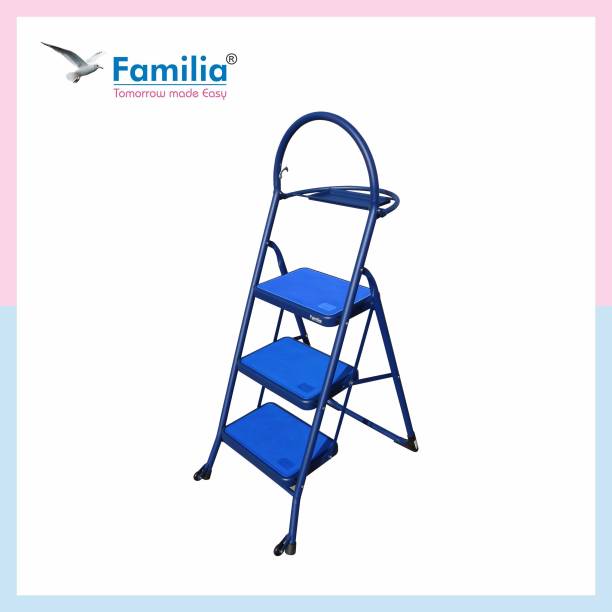 Familia 3 Step Steel Ladder for Home Heavy Duty | Foldable with Wide Anti-Slip Steps Steel Ladder