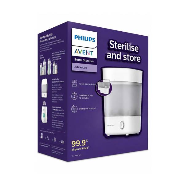 Philips Avent Steam Sterilizer | SCF291/00 | Kills 99.9%* germs in 10 mins | 6 bottle capacity - 6 Slots