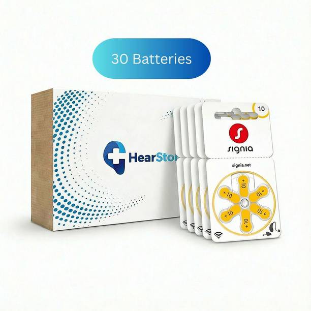 Signia Hearing Aid Battery Size 10- Pack of 30 Batteries with Hearstore Storage Box for Long Battery Life Stethoscope Case