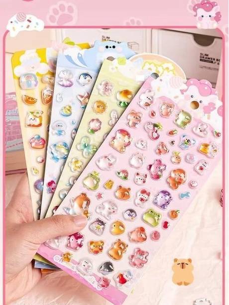 Posh store 2.5 cm Cute 3D Embossed Kawaii Sticker Sheet, Puffy Stickers for Kids Self Adhesive Sticker
