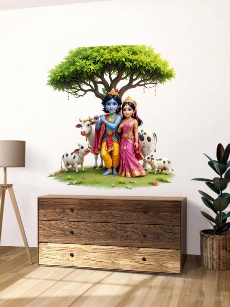 RehanDecors 58 cm Radha Krishna wall stickers and murals size -23x19 inches Removable Sticker
