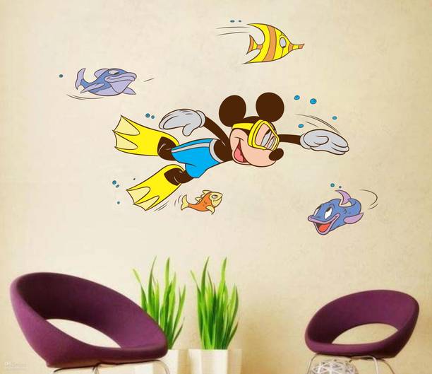 SR ENTERPRISE 91 cm Mickey Mouse Wall Sticker 64 cm x 91 cm Self Adhesive Sticker