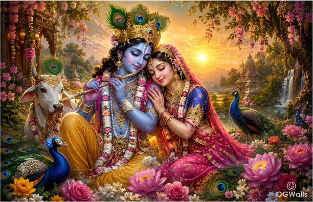 OGWalls 71 cm Radha Krishna Quote Vinyl Wall Poster For Wall Sticker Vinyl Self Adhesive Sticker
