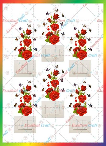 Divine Printry 30 cm Red Flower With Butterflies Switch Panel Sticker Self Adhesive Sticker