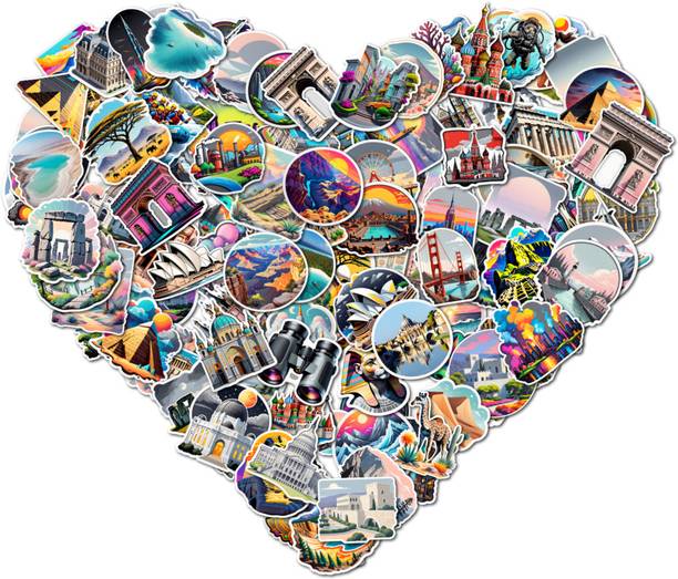 Velqiro 3.62 cm Famous World Places Travel Stickers for Laptop Bottle Decor Reusable Sticker