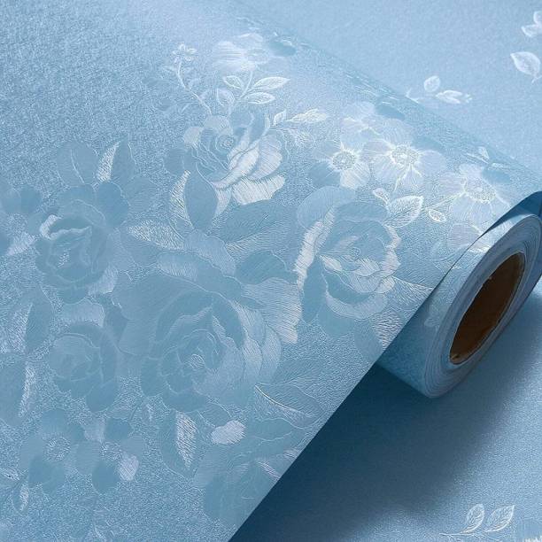 FOKRIM 500 cm Blue Flower Wallpaper for Wall Sticker Waterproof Wallpaper Size: (45x500cm) Self Adhesive Sticker