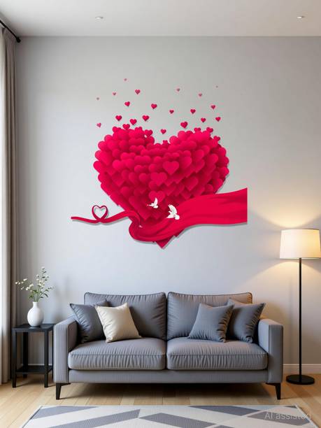 Divine studio 50 cm Wall Decals ' pink love heart ' Wall Stickers (PVC Vinyl,50cm x 49cm )569 Self Adhesive Sticker