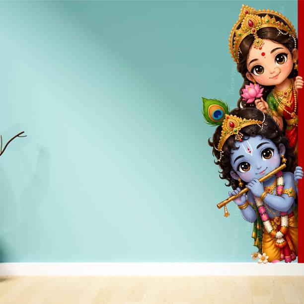 Decor Villa 74 cm Shri Radha Krishna hindu god wall sticker Divine Premium Self Adhesive Removable Sticker