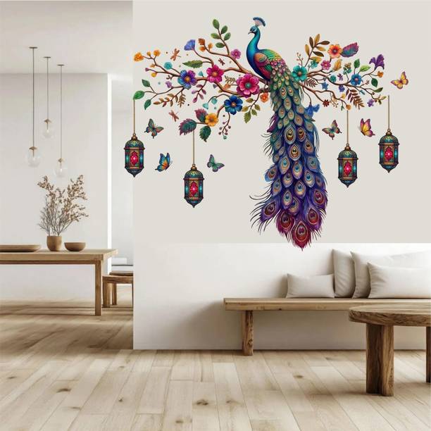 Happy Customise Multicolor Peacock Wall Sticker Home Decoration Hanging Lantern Elegant Big Art