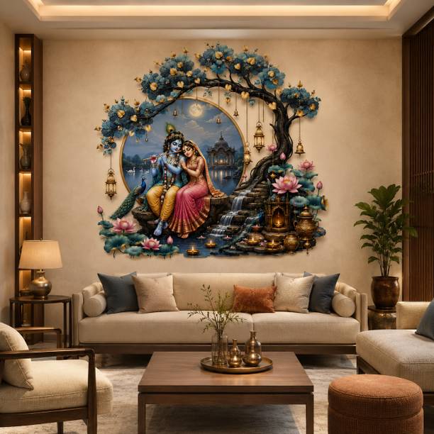 SatnamEncase 30 inch Radha Krishna Wall Sticker Premium HD Self Adhesive Waterproof Wall Decor Self Adhesive Sticker