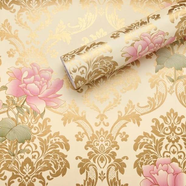 FOKRIM 300 cm Majestic Golden Damask wallpaper for wall Waterproof sticker for home 45x300cm Self Adhesive Sticker