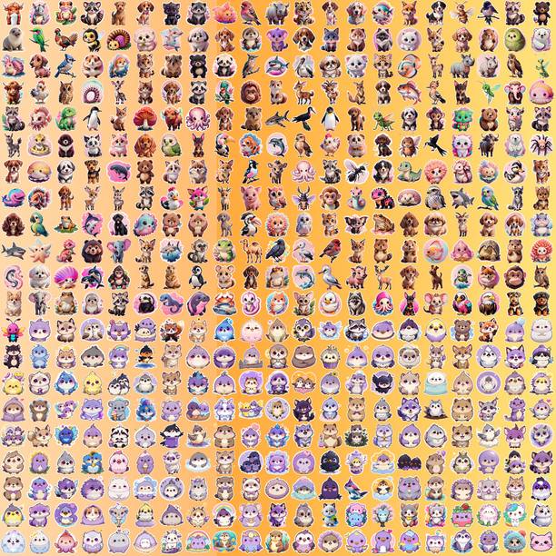 CraftDecor 4.72 cm Cute Animal Vinyl Sticker Pack for Kids Scrapbook Laptop Decoration Reusable Sticker