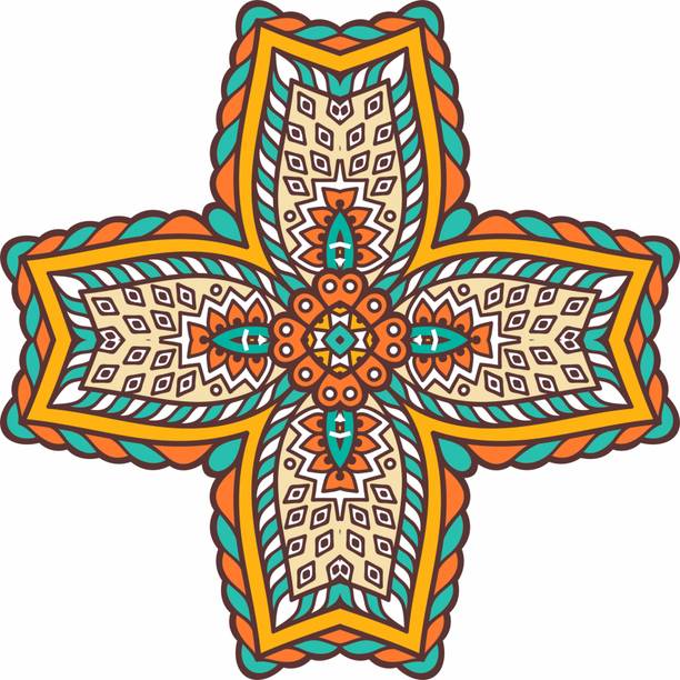 Decorprint 24 inch Floor Rangoli 24x24 Inches Square Shape Stickers for Home,Office,Schools - 228 Self Adhesive Sticker