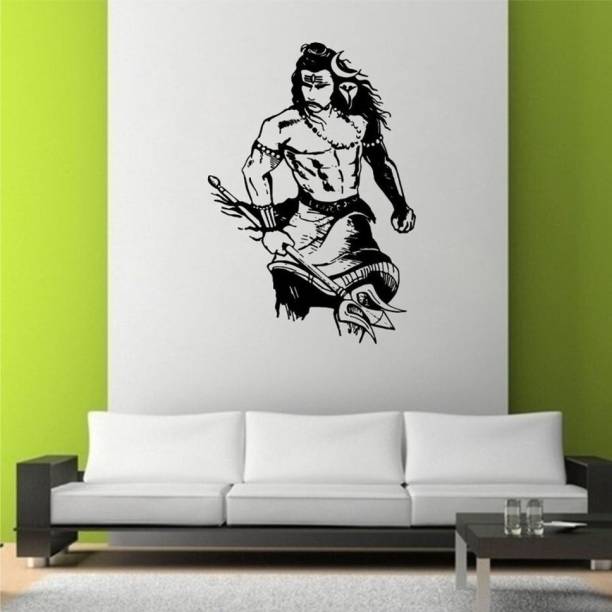 WallWonders 60 cm Thrilling Mahakal Black color Vinly Wall Stickers Self Adhesive Sticker