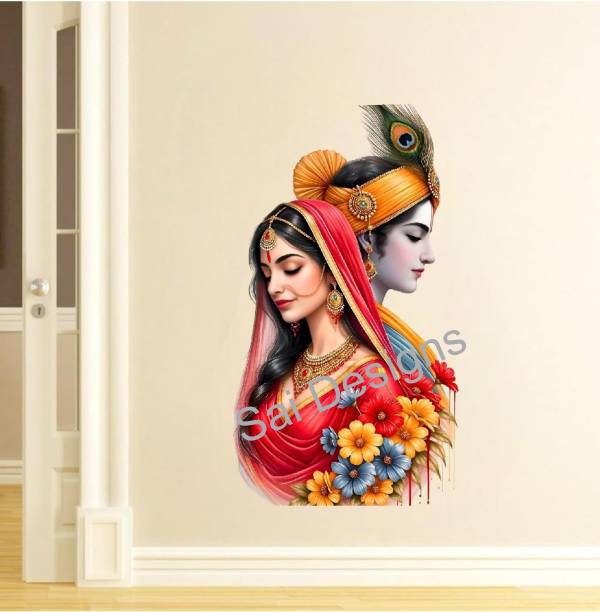 SR ENTERPRISE 42 cm Radha Krishna flower wall decal sticker. Self Adhesive Sticker