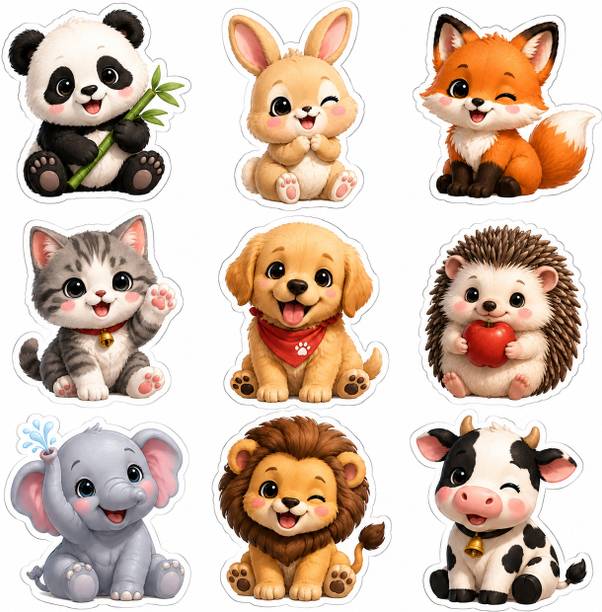 SMEEPS 3 inch Cute Cartoon Animal Expressions Vinyl Self Adhesive Sticker