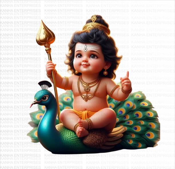 Stickr 55 cm Lord Murugan on Peacock Wall Sticker Self Adhesive Sticker