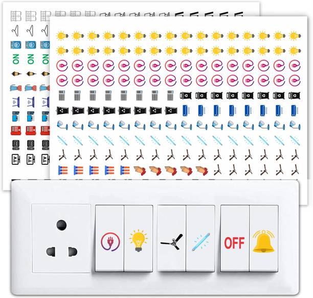RSB HUB 1.5 cm Transparent Switch ID Stickers for Switch Boards, 46 Designs, Self Adhesive Sticker