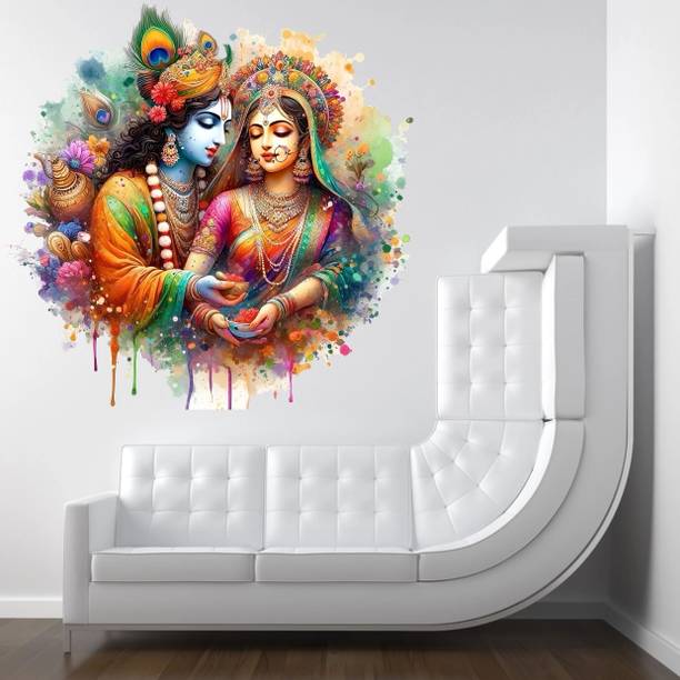 Riditcreation 42 inch Radha Krishna Self Adhesive Sticker