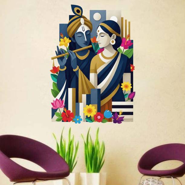 Reface Wall 58 cm Radha Krishna Wall Art Self Adhesive Sticker