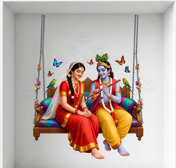 Rahat Prints 62 cm radha krishna jhula Decorative Wall Stickers – Glossy Finish Self Adhesive Sticker