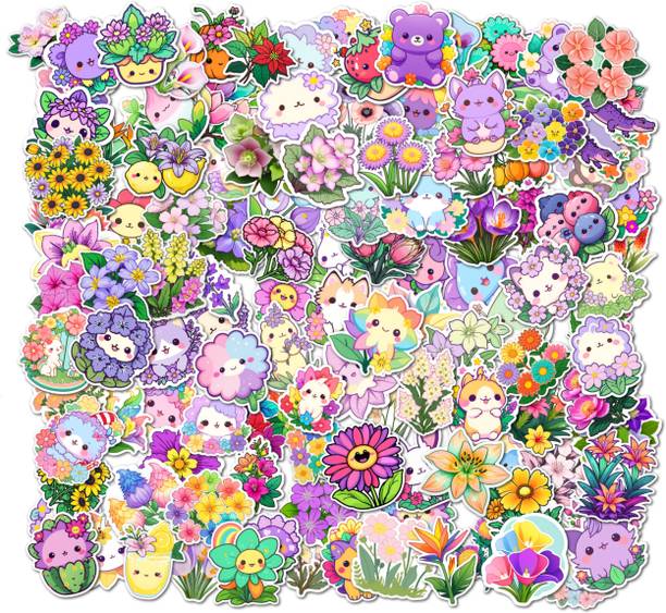 Decor vibe 3.62 cm Kawaii Flower Stickers for Laptop Notebook Journal Scrapbook Decoration Reusable Sticker