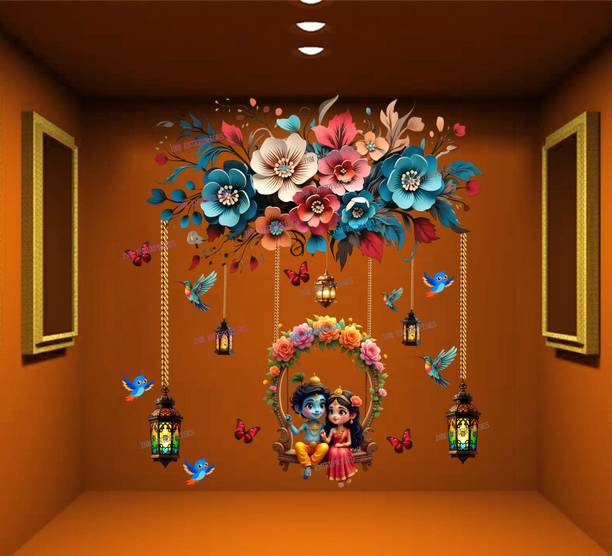JNM ENTERPRISES 75 cm Radha Krishna Swing Floral Wall Sticker Self Adhesive Sticker