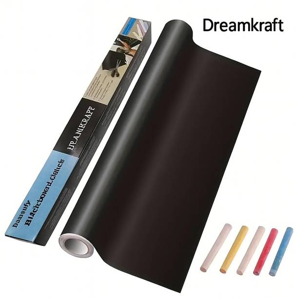 DreamKraft 200 cm Self-Adhesive Reusable Black Board Sticker Roll (200 cm x 45 cm) With 5 Chalk Chalkboard Sticker