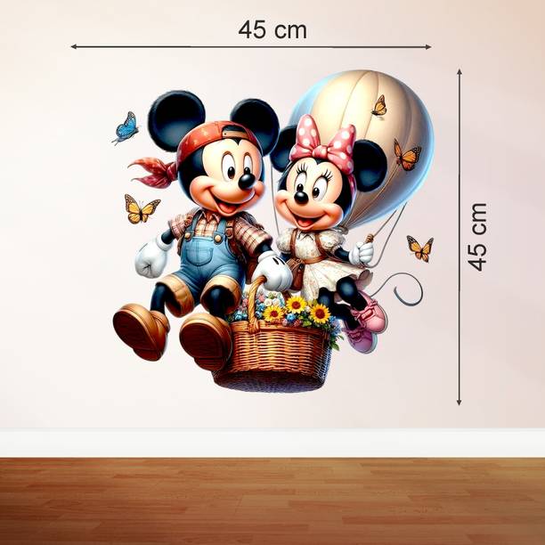 Approach Decor 45 cm Mickey Mouse and Minnie Mouse flying in parachute wall sticker Self Adhesive Sticker
