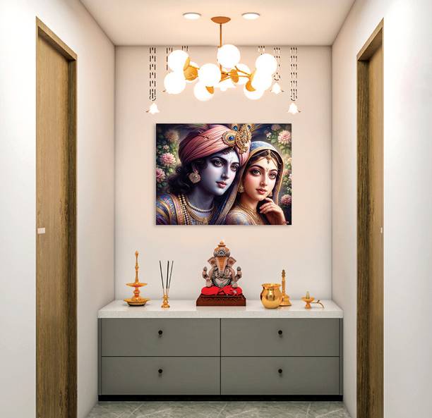 god & god's 16 inch 5D Krishna and Cute Radha Wall Sticker – Cute Krishna Decor Double-sided Sticker