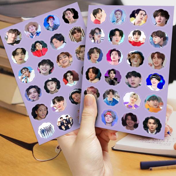 Niki Enterprises 14 cm BTS Flower Shape Small Cute Sticker Collection ( Set of 4 ) Total 96 Stickers Non-Reusable Sticker