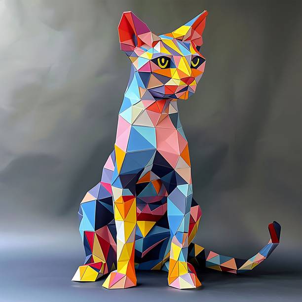 SoFFXia 18 inch Egyptian_Mau_Origami 3D Animals Decorative Wall Sticker for Living Room Self Adhesive Sticker