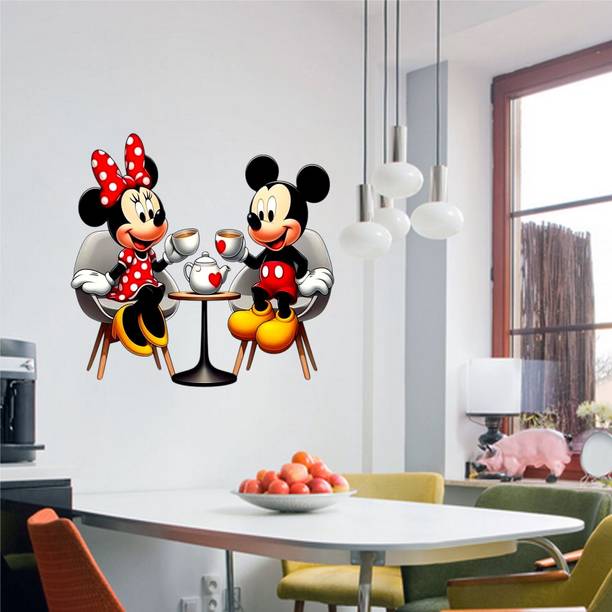 Approach Decor 48 cm Mickey Mouse and Minnie Mouse flying in parachute wall sticker Self Adhesive Sticker