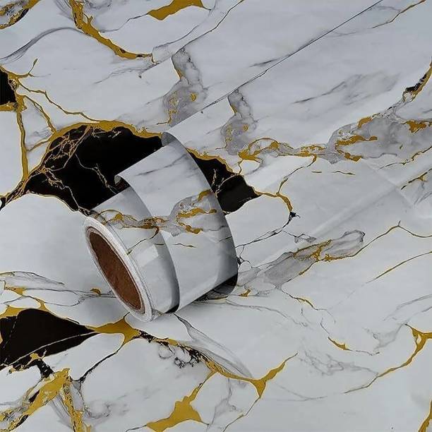 FOKRIM 200 cm White And Black Gold Wallpaper Self Adhesive Sticker