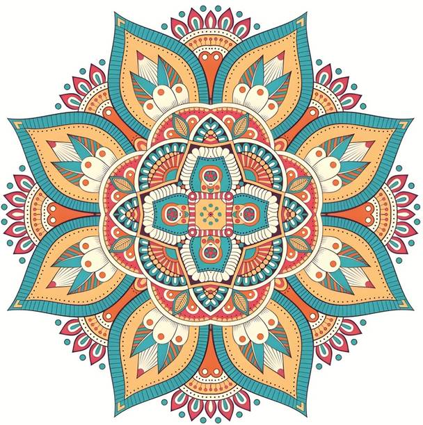 VinishaCrafts Beutifull YallowRangoli Wall Sticker For ,Office,Bedroom,Living Room (Size -30 Cm X 30 cm) Vinyl