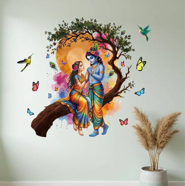 NOOR DECOR 70 cm Radha Krishna On Tree Wall Sticker Self Adhesive Sticker