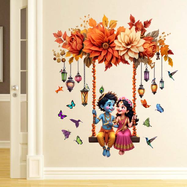 Krishna Sticker 70 cm Radha Krishna Seing Wall Sticker For Living Room Bedroom Kids room Self Adhesive Sticker