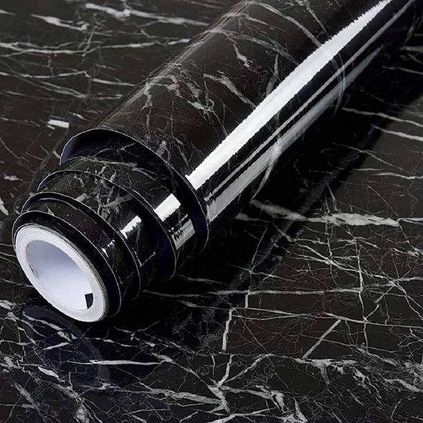 FOKRIM 60 cm Black Marble Wallpaper for self Adhesive Vinyl Stickers for Drawer and Shelf Waterproof Wallpaper for Table Top Cabinets Kitchen Counter Wall Top Deck 60x200cm (2meter) Self Adhesive Sticker