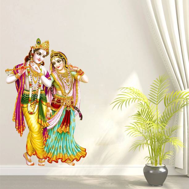SR GIFT STORE VVKK 99 cm radha krishna sticker god _bhagwan ji wall sticker(58X39) Self Adhesive Sticker
