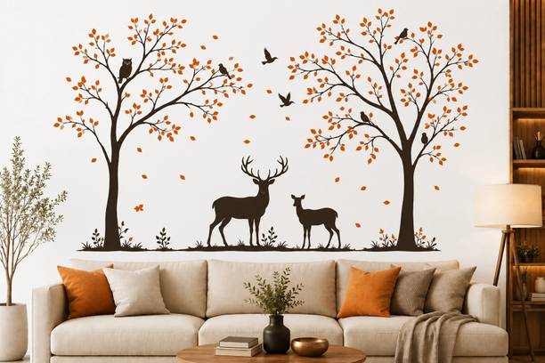 TheBlackstone 24 inch Nature Deer Tree Wall Sticker – Forest Wildlife Decorative