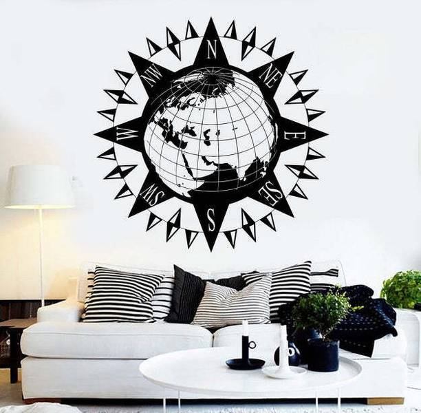 SnappyVinyl 33 cm Earth Wind Rose Geography Self Adhesive Sticker