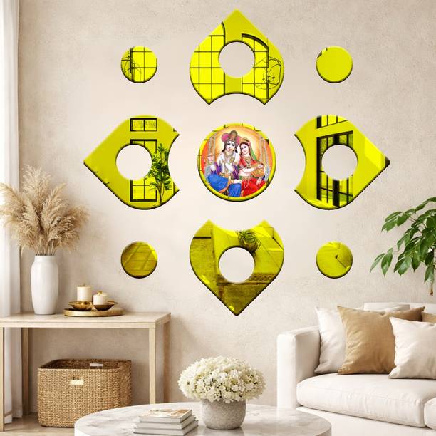 GiftsRange 20 inch Radha Krishna Radheshyam Radhe Krishna Wall Sticker Golden Mirror Shine Wall Art Self Adhesive Sticker