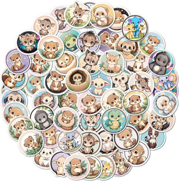 Obita 3.62 cm Cute Baby Animal Stickers with Soft Pastel Cartoon Wildlife Designs Reusable Sticker