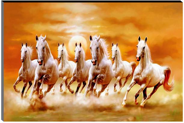 saf 45.72 cm 7 Running horses Vastu UV textured self adeshive modern art MDF painting sticker Self Adhesive Sticker
