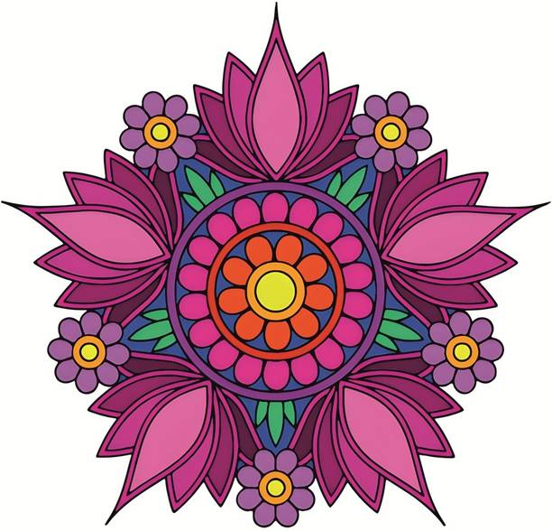 VinishaCrafts Beutifull Pink Purple Rangoli Wall Sticker For ,Office,Bedroom,Living Room (Size -30 Cm X 30 cm) Vinyl