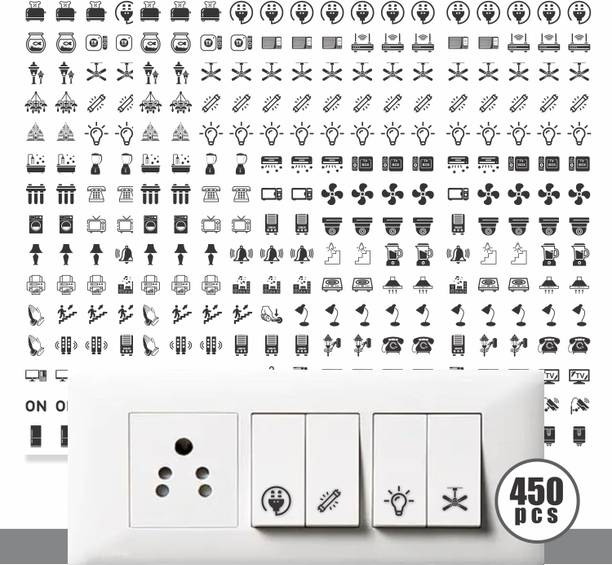 Stikor 1.5 cm Transparent Switch ID Stickers for Switch Boards, 52 Designs, Self Adhesive Sticker