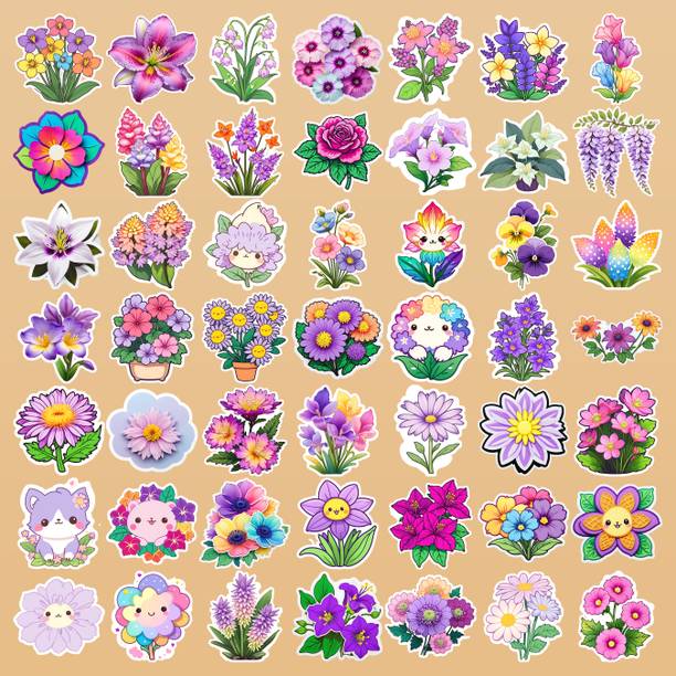 Decor vibe 4.72 cm Cute Garden Florals Vinyl Sticker Pack for School & Return Gifts Reusable Sticker