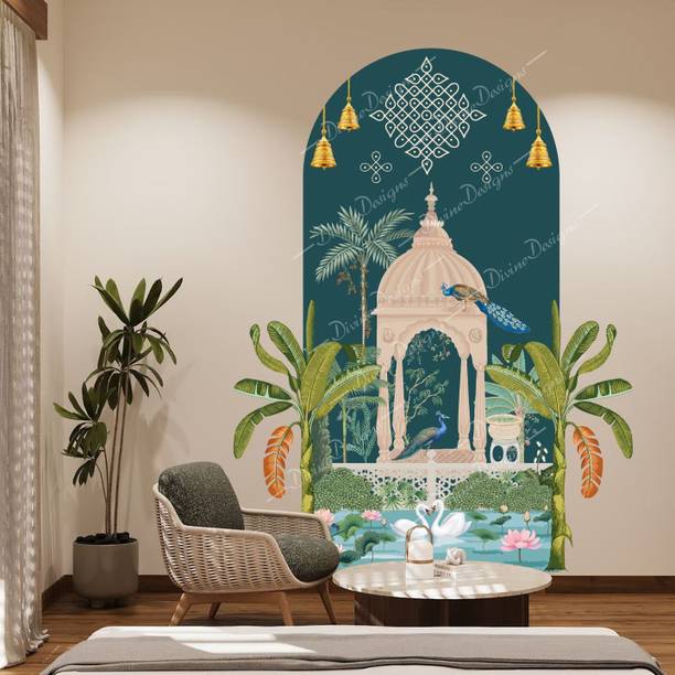 Art Kafe 61 cm Pichwai Painting – Peacocks & Nature Tree Wall Painting Self Adhesive Sticker